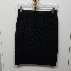Ann Taylor Black Leopard Print Pencil Skirt Size OP